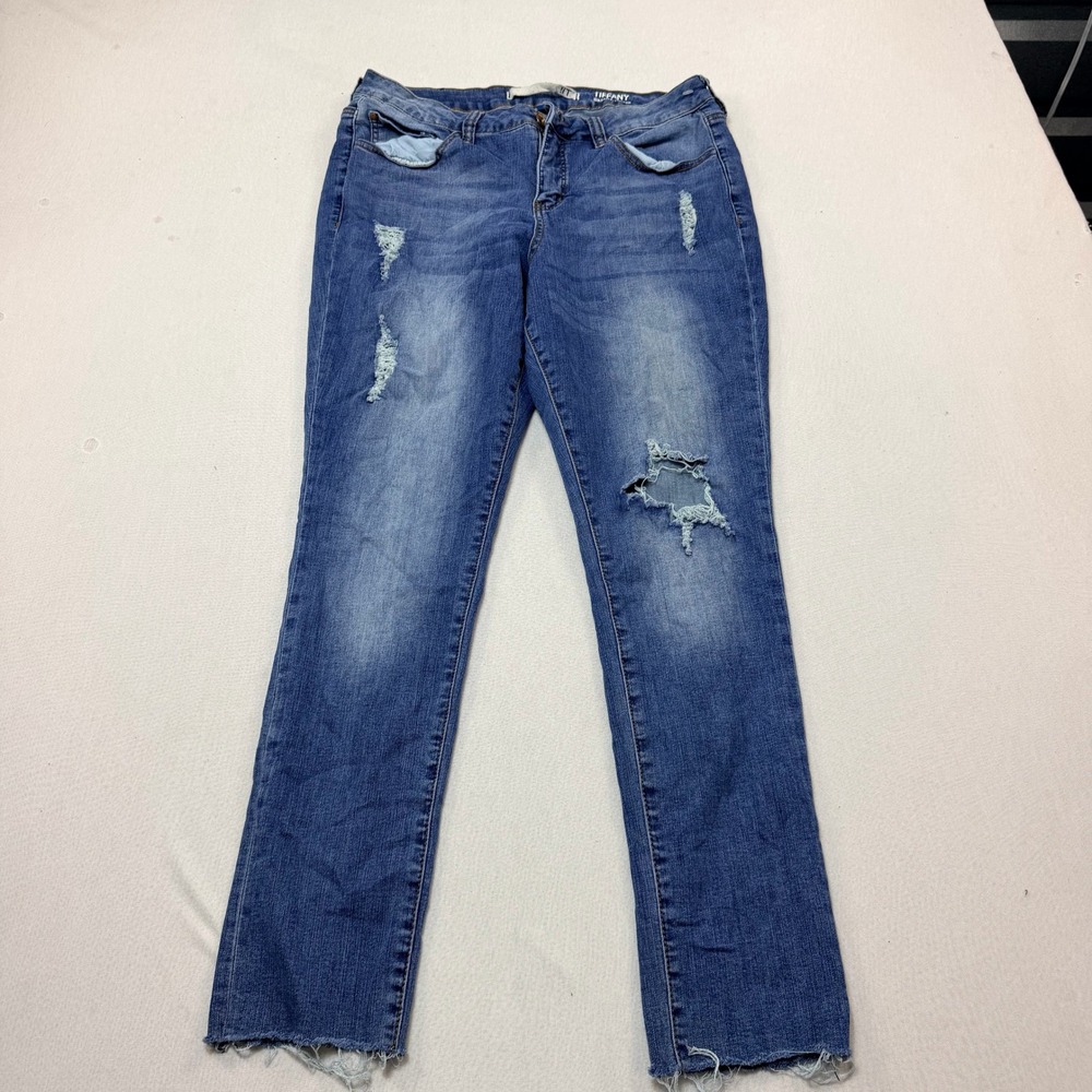 Wallflower Tiffany Skinny Jeans Womens 12 Blue Excellent Distressed Frayed Hem